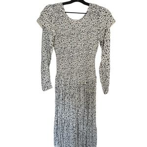 JESSAKAE White and Blue Floral Smocked Midi Dress Size XS